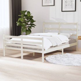Estructura cama doble pequeña sin colchón madera maciza blanco Estructura cama doble pequeña sin colchón madera maciza blanco