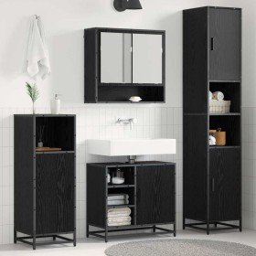Juego de muebles de baño 4 pcs Roble Negro Madera de ingeniería