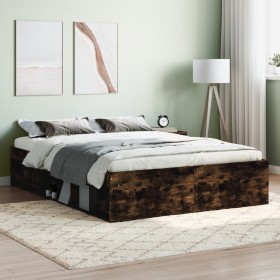 Smoked oak double bed frame 135x190 cm by vidaXL, Beds and slatted bases - Ref: Foro24-3203912, Price: 139,04 €, Discount: %