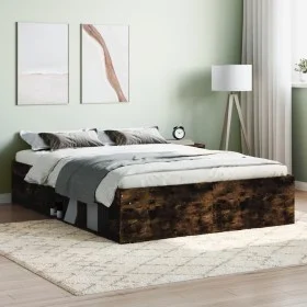 Smoked oak double bed frame 135x190 cm by vidaXL, Beds and slatted bases - Ref: Foro24-3203912, Price: 136,38 €, Discount: %