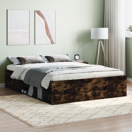 Smoked oak double bed frame 135x190 cm by vidaXL, Beds and slatted bases - Ref: Foro24-3203912, Price: 139,04 €, Discount: %