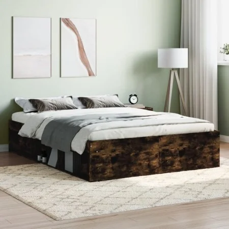Smoked oak double bed frame 135x190 cm by vidaXL, Beds and slatted bases - Ref: Foro24-3203912, Price: 136,38 €, Discount: %