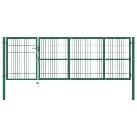 Garden fence gate with green steel posts 350x100 cm by vidaXL, garden gates - Ref: Foro24-142569, Price: 379,72 €, Discount: %