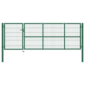 Puerta de valla de jardín con postes acero verde 350x100 cm