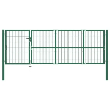 Puerta de valla de jardín con postes acero verde 350x100 cm de vidaXL, Puertas de jardín - Ref: Foro24-142569, Precio: 379,70...