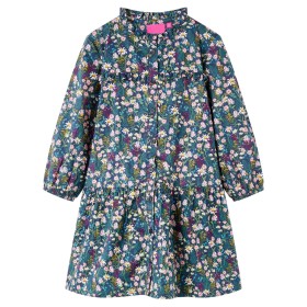 Vestido infantil de manga larga azul oscuro 128