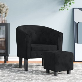 Sillón con taburete terciopelo negro de vidaXL, Sillones - Ref: Foro24-356479, Precio: 180,48 €, Descuento: %