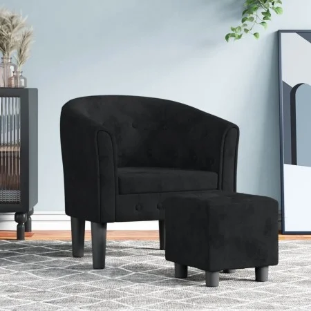 Black velvet armchair with stool by vidaXL, Armchairs - Ref: Foro24-356479, Price: 202,37 €, Discount: %