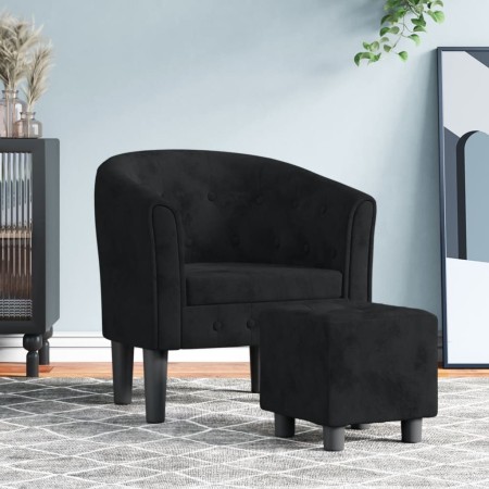 Schwarzer Samtsessel mit Hocker von vidaXL, Sessel - Ref: Foro24-356479, Preis: 180,48 €, Rabatt: %