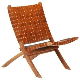 Folding chair with brown genuine leather cross stripes by vidaXL, Folding stools and chairs - Ref: Foro24-246365, Price: 178,...