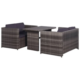 3-piece garden table and chairs set with gray synthetic rattan cushions by vidaXL, Garden sets - Ref: Foro24-43915, Price: 34...