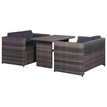 3-piece garden table and chairs set with gray synthetic rattan cushions by vidaXL, Garden sets - Ref: Foro24-43915, Price: 33...