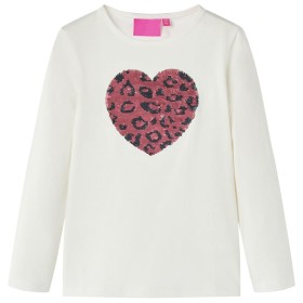 Camiseta niños manga larga diseño corazón de lentejuelas crudo