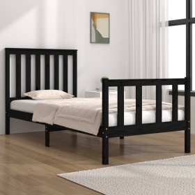 Estructura de cama individual pequeña sin colchón madera negro