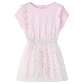 Vestido infantil con volantes rosa suave 92