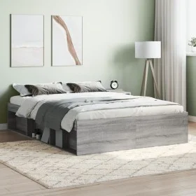 Sonoma gray double bed frame 135x190 cm by vidaXL, Beds and slatted bases - Ref: Foro24-3203913, Price: 146,62 €, Discount: %