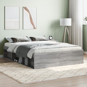 Estructura de cama de matrimonio Sonoma gris 135x190 cm