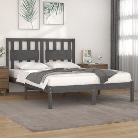 Estructura de cama de madera maciza de pino gris 200x200 cm Estructura de cama de madera maciza de pino gris 200x200 cm