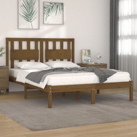 Estructura de cama madera maciza de pino marrón miel 200x200 cm Estructura de cama madera maciza de pino marrón miel 200x200 cm