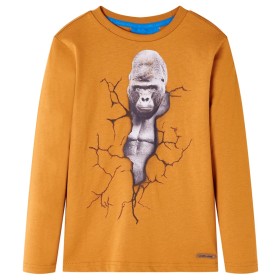 Camiseta infantil de manga larga ocre oscuro 116