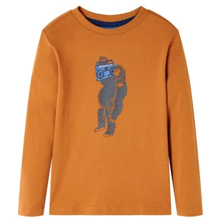 Langarm-Kinder-T-Shirt dunkel ocker 128 von vidaXL, Kinder-T-Shirts - Ref: Foro24-13462, Preis: 7,79 €, Rabatt: %