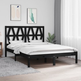 Estructura de cama de madera maciza de pino negra 140x190 cm Estructura de cama de madera maciza de pino negra 140x190 cm