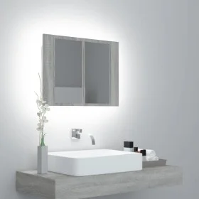 Armario con espejo y LED madera contrachapada gris 60x12x45 cm by vidaXL, bathroom vanities - Ref: Foro24-822842, Price: 42,7...