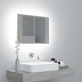 Armario con espejo y LED madera contrachapada gris 60x12x45 cm