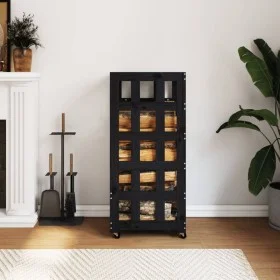 Holzregal mit Rädern aus massiver schwarzer Kiefer 40x49x110 cm von vidaXL, Brennholztaschen und -halter - Ref: Foro24-833335...