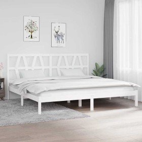Estructura de cama madera maciza de pino blanco 200x200 cm Estructura de cama madera maciza de pino blanco 200x200 cm