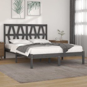 Estructura de cama de madera maciza de pino gris 200x200 cm Estructura de cama de madera maciza de pino gris 200x200 cm