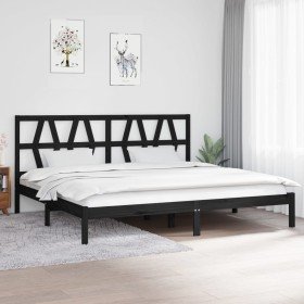 Estructura de cama de madera maciza de pino negro 200x200 cm Estructura de cama de madera maciza de pino negro 200x200 cm