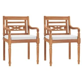 Batavia chairs with cushions 2 units solid teak wood by vidaXL, Garden chairs - Ref: Foro24-43056, Price: 270,47 €, Discount: %