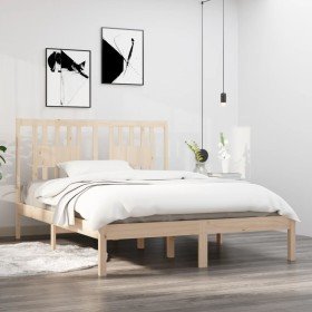 Estructura de cama doble pequeña sin colchón madera maciza Estructura de cama doble pequeña sin colchón madera maciza