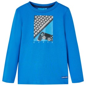 Camiseta infantil de manga larga azul cobalto 104