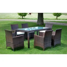 7-piece garden dining set with brown synthetic rattan cushions by vidaXL, Garden sets - Ref: Foro24-43119, Price: 579,12 €, D...