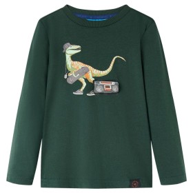 Camiseta de niños manga larga estampado de dinosaurio verde
