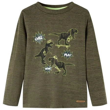 Kinder Langarmshirt in dunklem Khaki Melange, Größe 128. von vidaXL, Kinder-T-Shirts - Ref: Foro24-13252, Preis: 12,27 €, Rab...