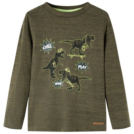 Kinder Langarmshirt in dunklem Khaki Melange, Größe 128. von vidaXL, Kinder-T-Shirts - Ref: Foro24-13252, Preis: 12,44 €, Rab...