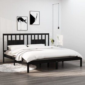 Estructura de cama de madera maciza de pino negro 200x200 cm Estructura de cama de madera maciza de pino negro 200x200 cm