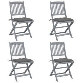 Klappbare Gartenstühle, 4 Stück, Kissen aus massivem Akazienholz von vidaXL, Gartenstühle - Ref: Foro24-3064579, Preis: 206,1...