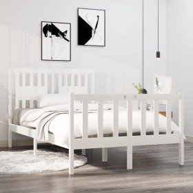 Estructura de cama doble pequeña madera maciza blanca 120x190cm Estructura de cama doble pequeña madera maciza blanca 120x190cm