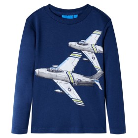Camiseta para niños de manga larga estampado aviones azul