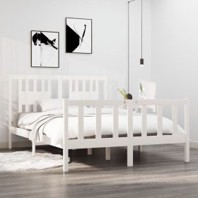 Estructura de cama de madera maciza blanca 135x190 cm Estructura de cama de madera maciza blanca 135x190 cm