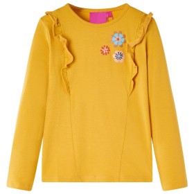 Camiseta infantil de manga larga ocre oscuro 140