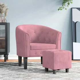 Sillón con taburete terciopelo rosa de vidaXL, Sillones - Ref: Foro24-356482, Precio: 215,38 €, Descuento: %