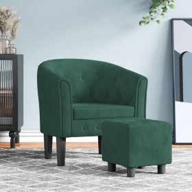 Sillón con taburete terciopelo verde oscuro de vidaXL, Sillones - Ref: Foro24-356480, Precio: 195,00 €, Descuento: %