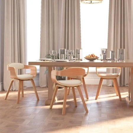 Esszimmerstühle, 4 Stück, gebogenes Holz und cremefarbenes Kunstleder von vidaXL, Essstühle - Ref: Foro24-3092386, Preis: 632...