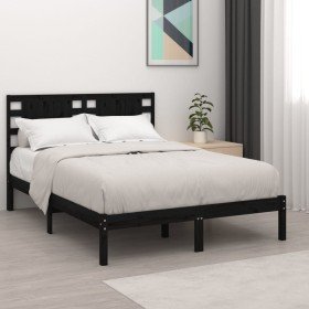 Estructura de cama de madera maciza de pino negra 140x190 cm Estructura de cama de madera maciza de pino negra 140x190 cm