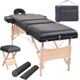 Camilla de masaje y taburete plegable 3 zonas 10 cm negro